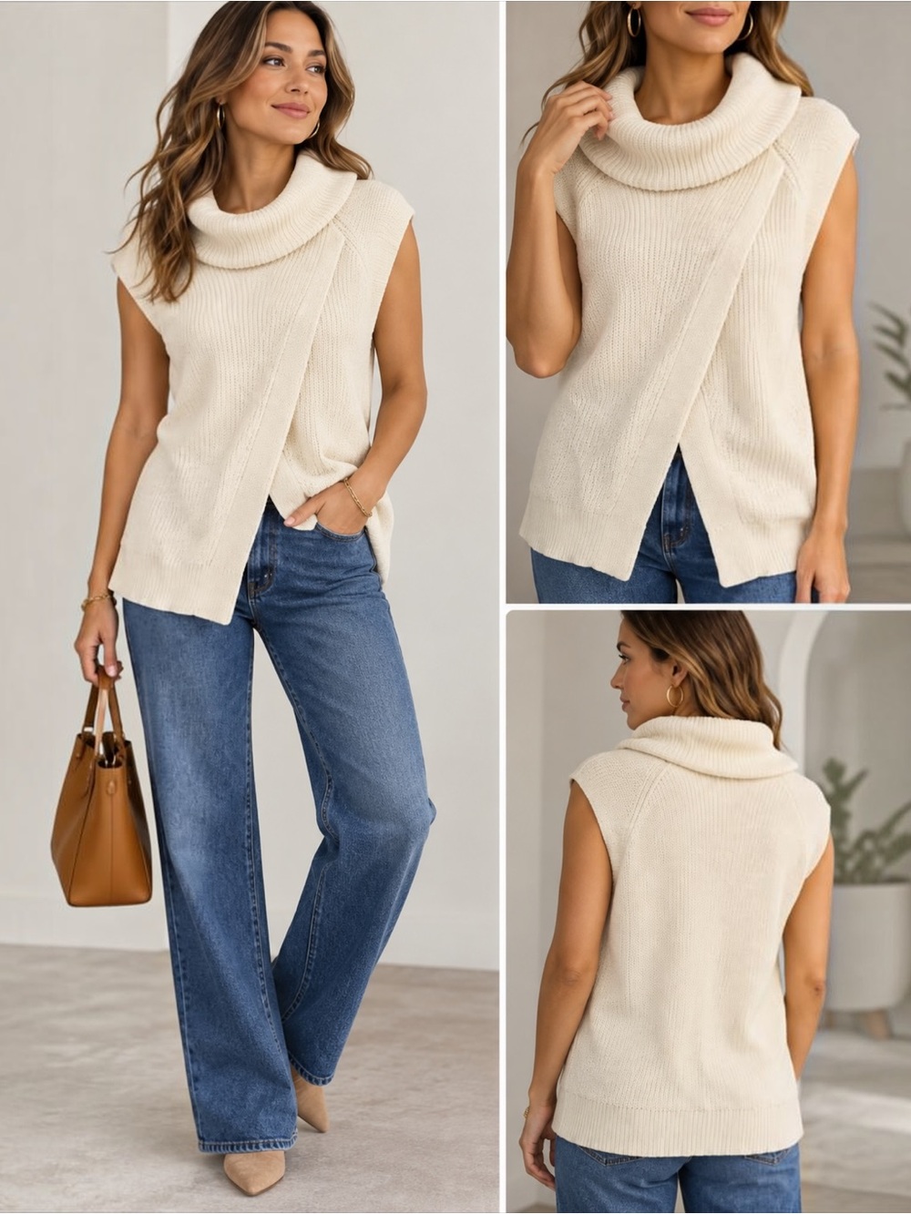Banana Republic Women’s Ivory Cowl Neck Sleeveless Knit Sweater Vest L